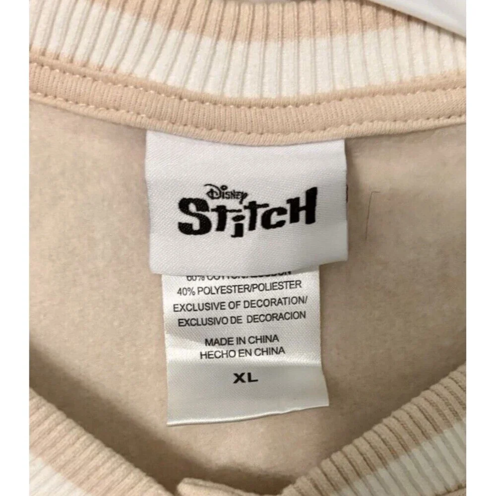 Disney Stitch Baseball Varsity Jacket Size XL Beige Cream Ohana Print - Picture 4 of 8